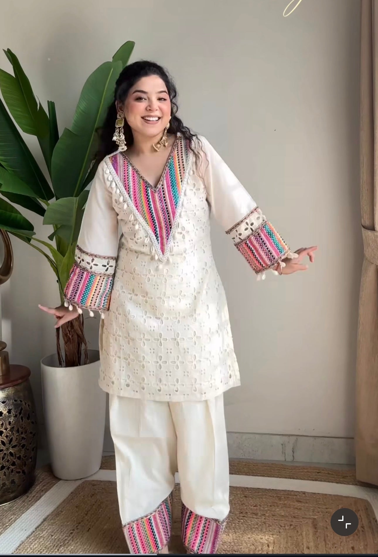 Off White Khadi Cotton Schiffli Work Co-Ord Set with Farsi Pant