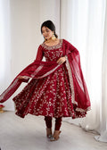 Prazu Fashion Maroon Georgette Embroidered Designer Anarkali Gown