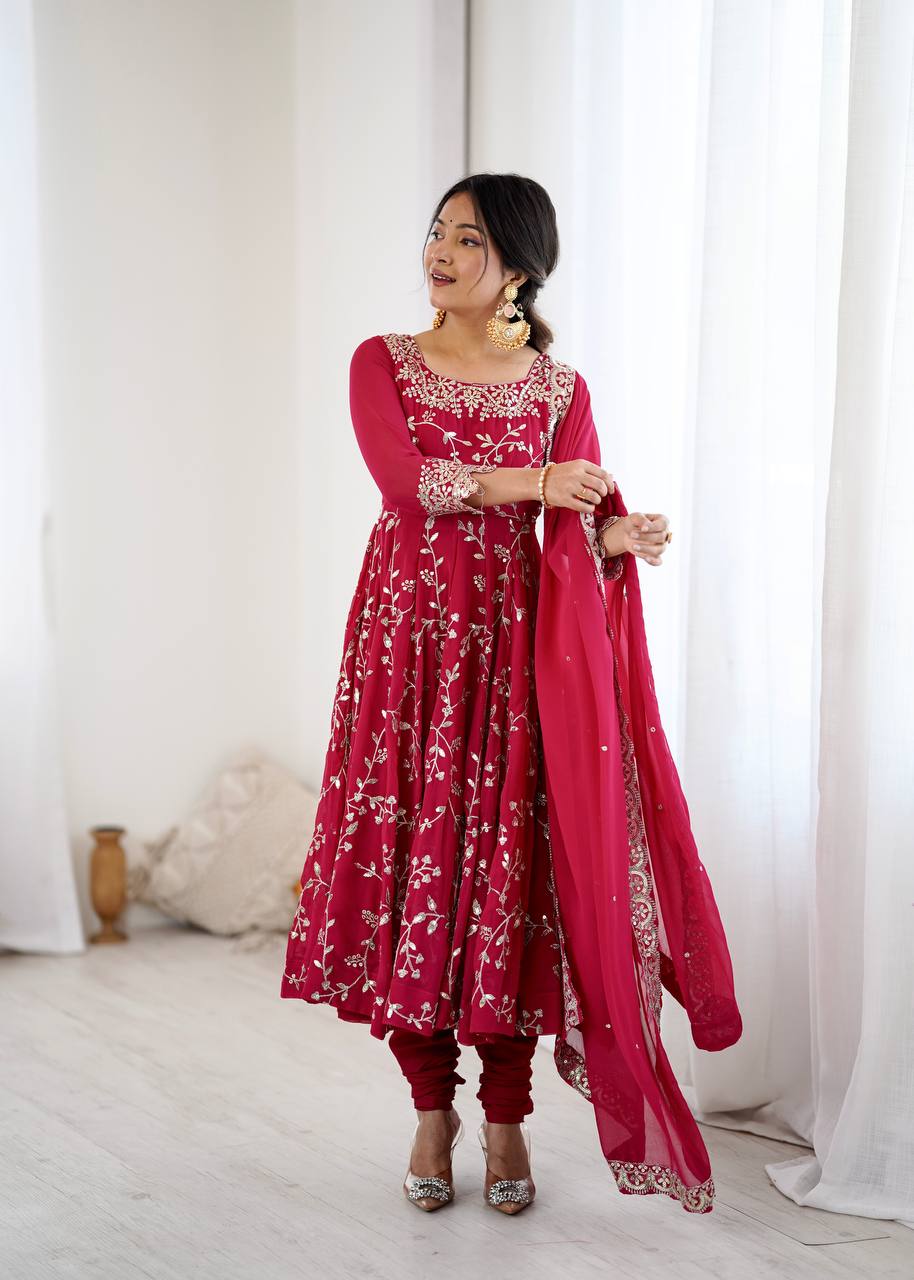 Prazu Fashion Pink Georgette Embroidered Designer Anarkali Gown