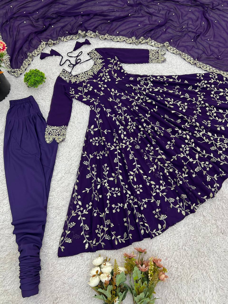 Violet Georgette Embroidered Designer Anarkali Gown