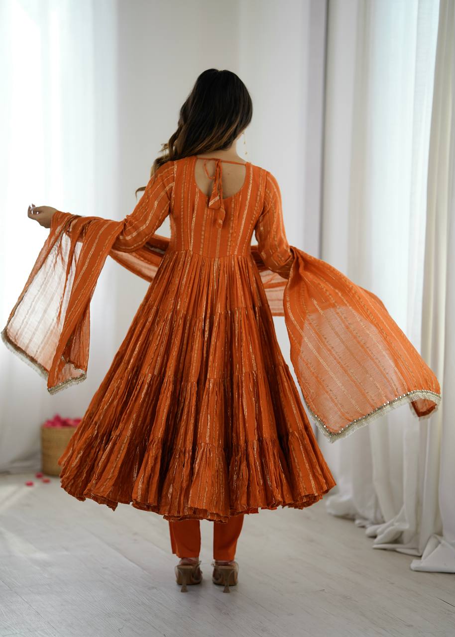 Orange Mal Chanderi Silk Anarkali Suit with Real Mirror Work