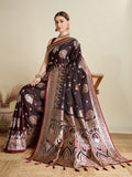 Deep Maroon Satin Saree with Jari Motifs and Paithani Silk Blouse