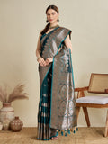 Teal Green Satin Saree with All-Over Jari Motifs