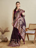 Dark Wine Satin Wedding Saree with Intricate Jari Pallu