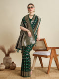 Deep Green Satin Wedding Saree with Jari Motifs and Paithani Blouse