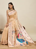 Ivory Paithani Silk Wedding Saree with All-Over Jari
