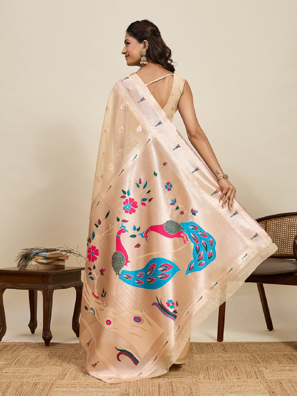 Ivory Paithani Silk Wedding Saree with All-Over Jari
