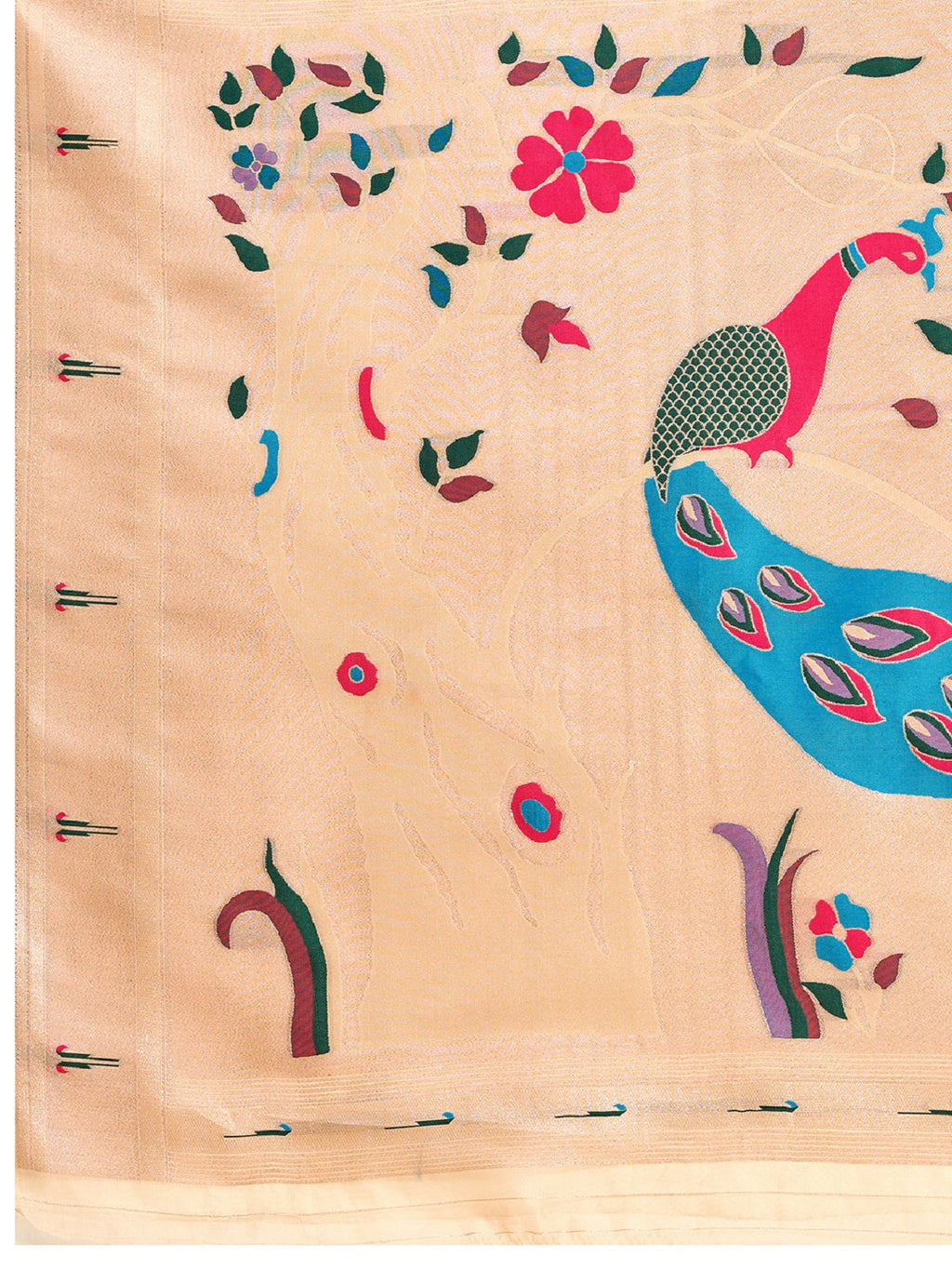 Ivory Paithani Silk Wedding Saree with All-Over Jari