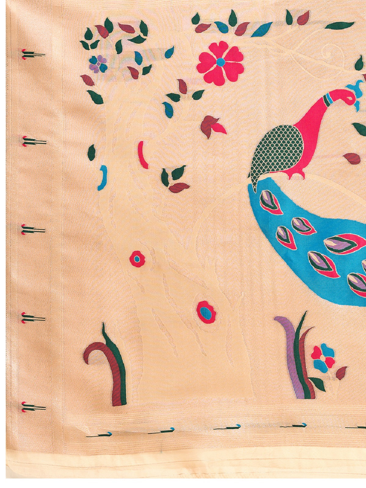 Ivory Paithani Silk Wedding Saree with All-Over Jari