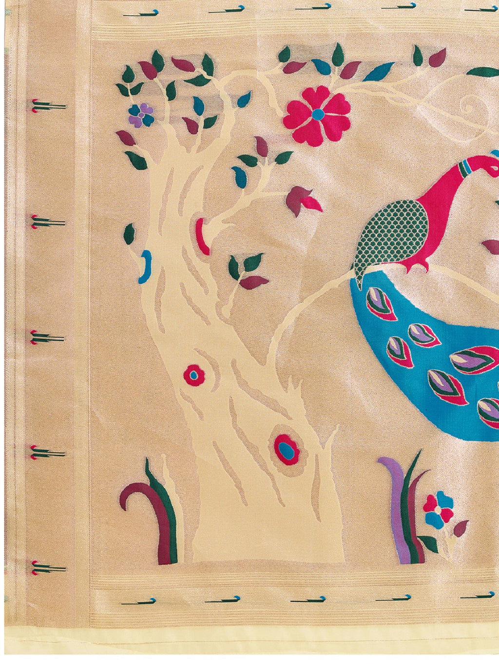 Golden Paithani Silk Wedding Saree with All-Over Jari Weaving