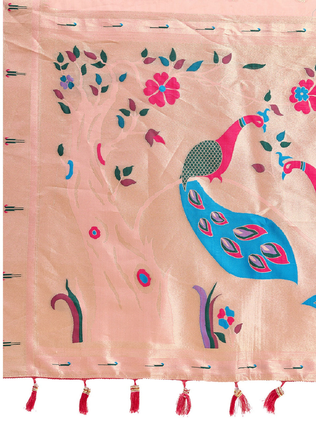 Baby Pink Traditional Paithani Silk Wedding Saree with Jari Weaving