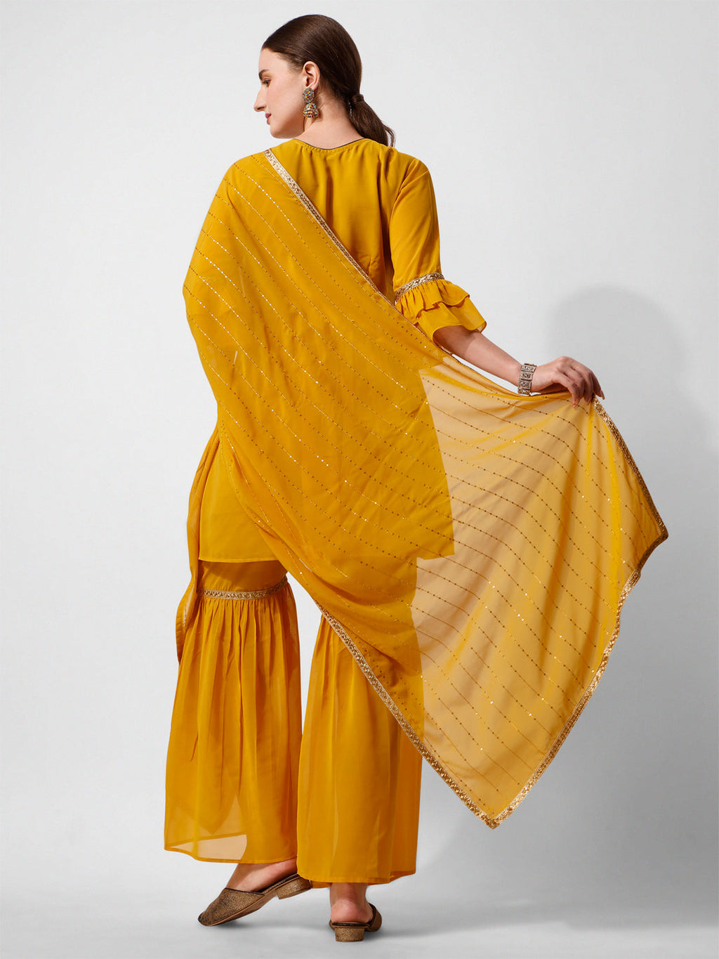 Hand Embroidered Kurta with Sharara and Dupatta Set