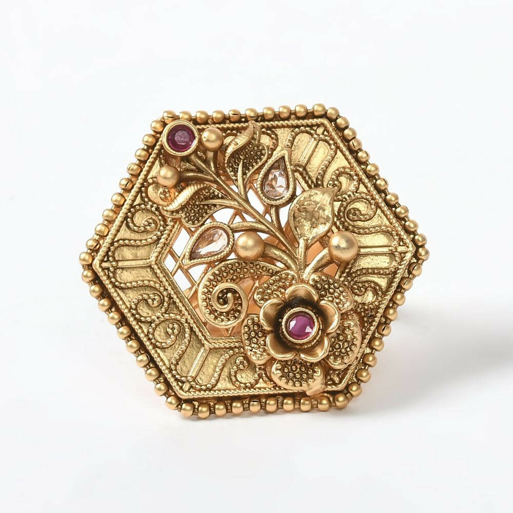 Joharkamal Gold-Plated Stone Studded Adjustable Ring for Women