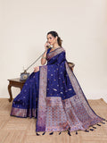 Royal Blue Jacquard Saree with Silver and Gold Jari Work
