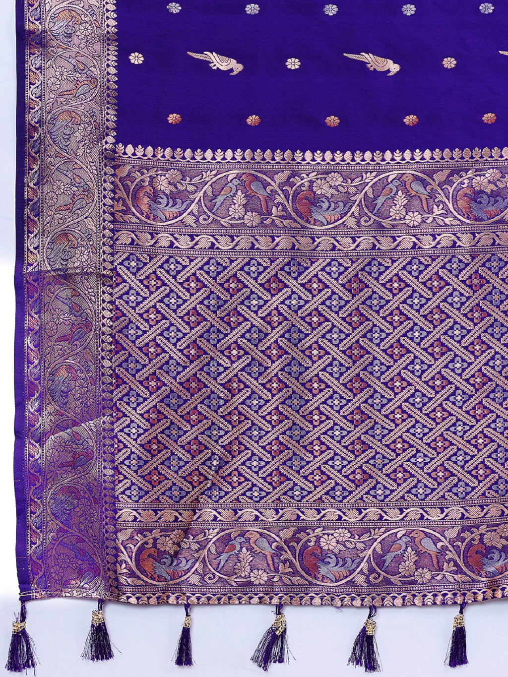 Blue Kanjivaram Silk Wedding Saree with Silver Gold Jari