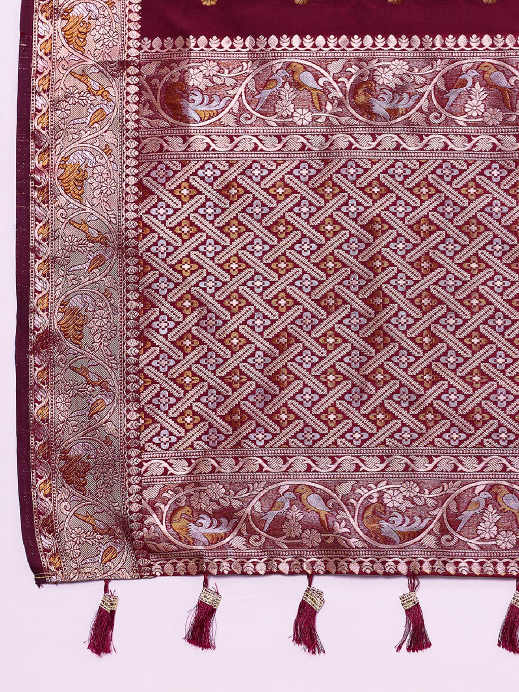 Deep Maroon Kanjivaram Silk Wedding Saree With Jari Work