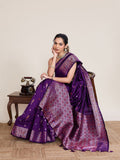 Deep Purple Kanjivaram Silk Wedding Saree With Jari Work