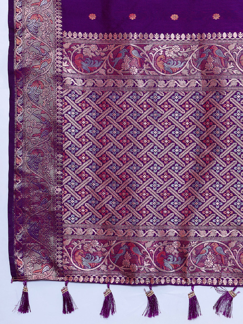 Deep Purple Kanjivaram Silk Wedding Saree With Jari Work