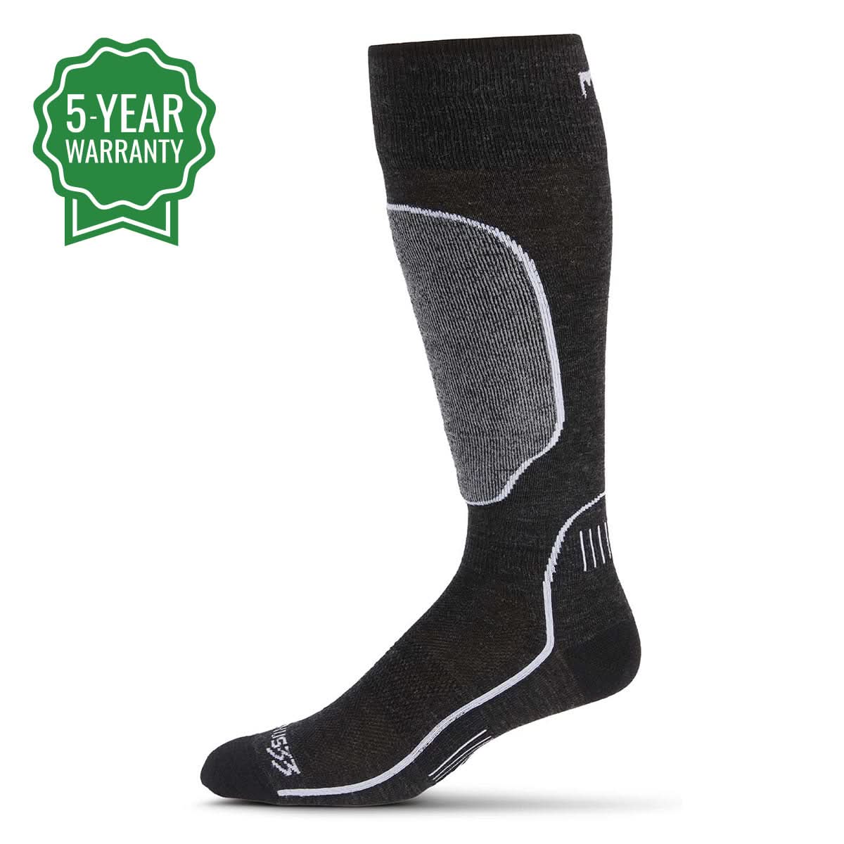 Unisex microweight merino wool over-the-calf ski socks in black, maroon, and grey