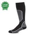 Over the calf Merino wool ski socks with micro-cushioning and reinforced shin padding