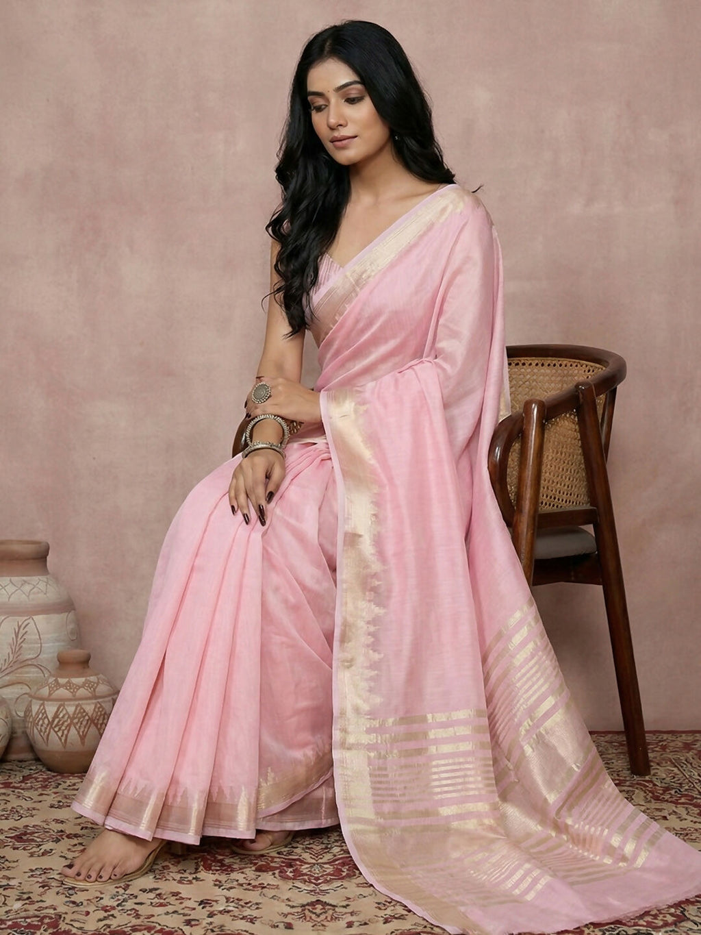 Light Pink Cotton Saree with Matching Blouse Piece