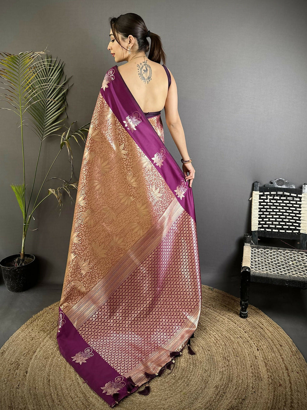 Wine Soft Silk Dharmavaram Saree with Intricate Zari Weaving