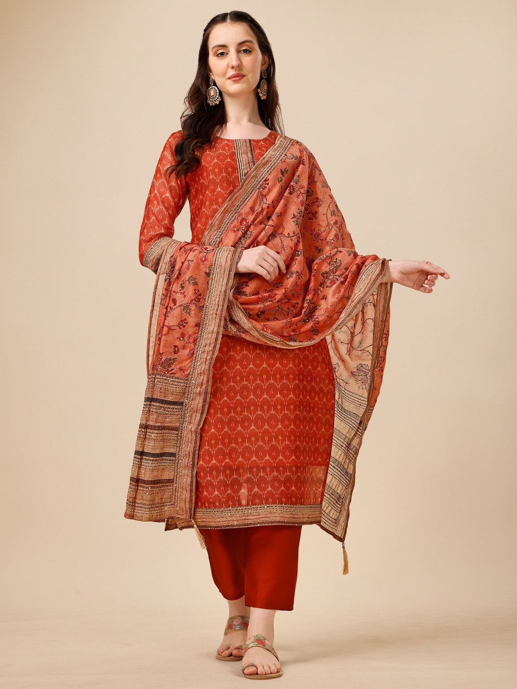 Multicolor floral printed rayon kurta set with pant and matching dupatta