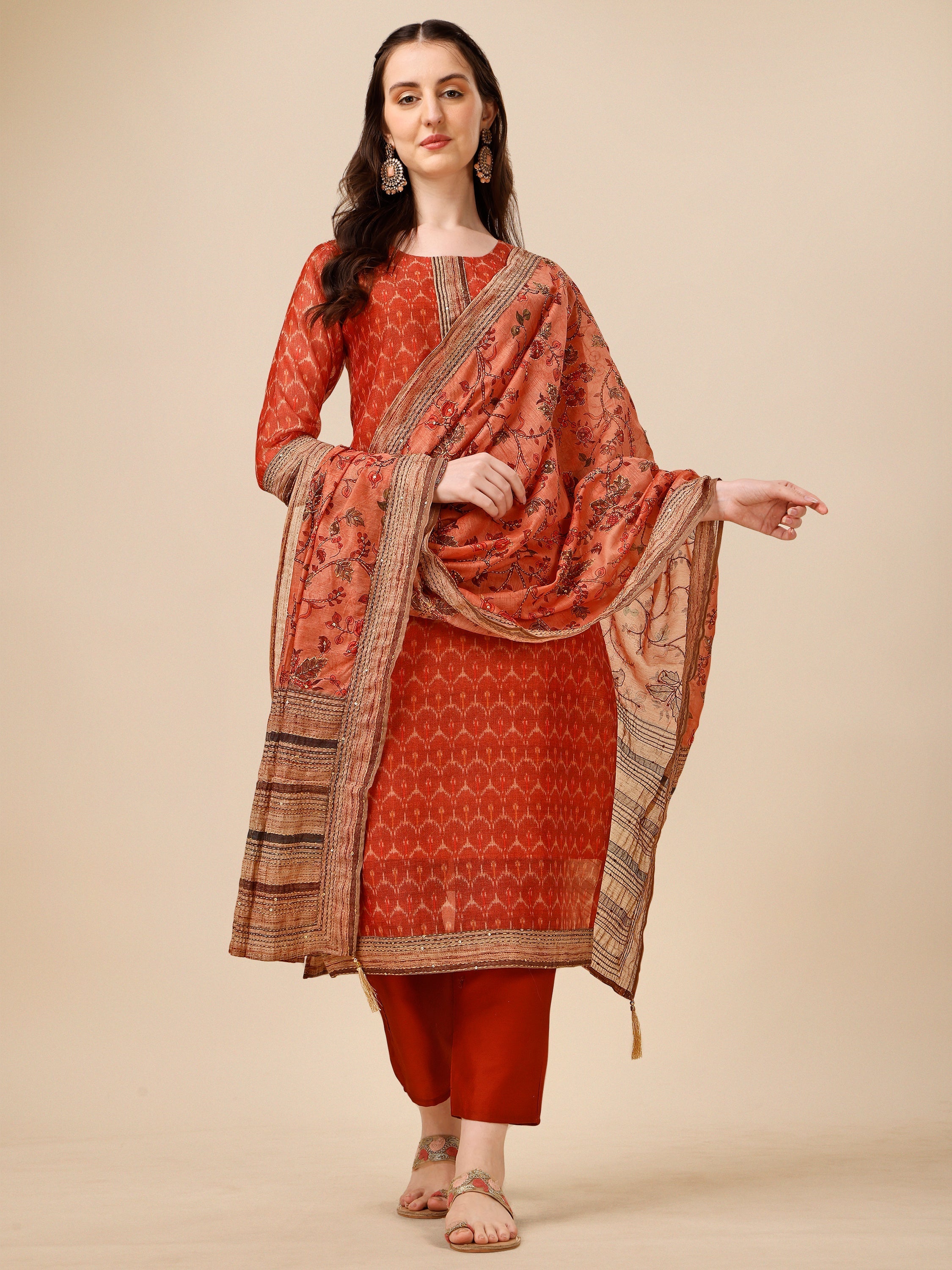 Multicolor floral printed rayon kurta set with pant and matching dupatta