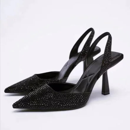 Women's Pointed Toe Slingback High Heels Rhinestone Stiletto - Image 9