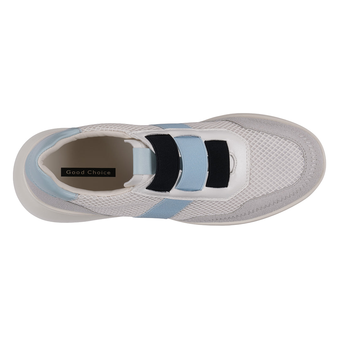 Women's Stefani Wedge Sneakers in White with Blue and Black - Image 3