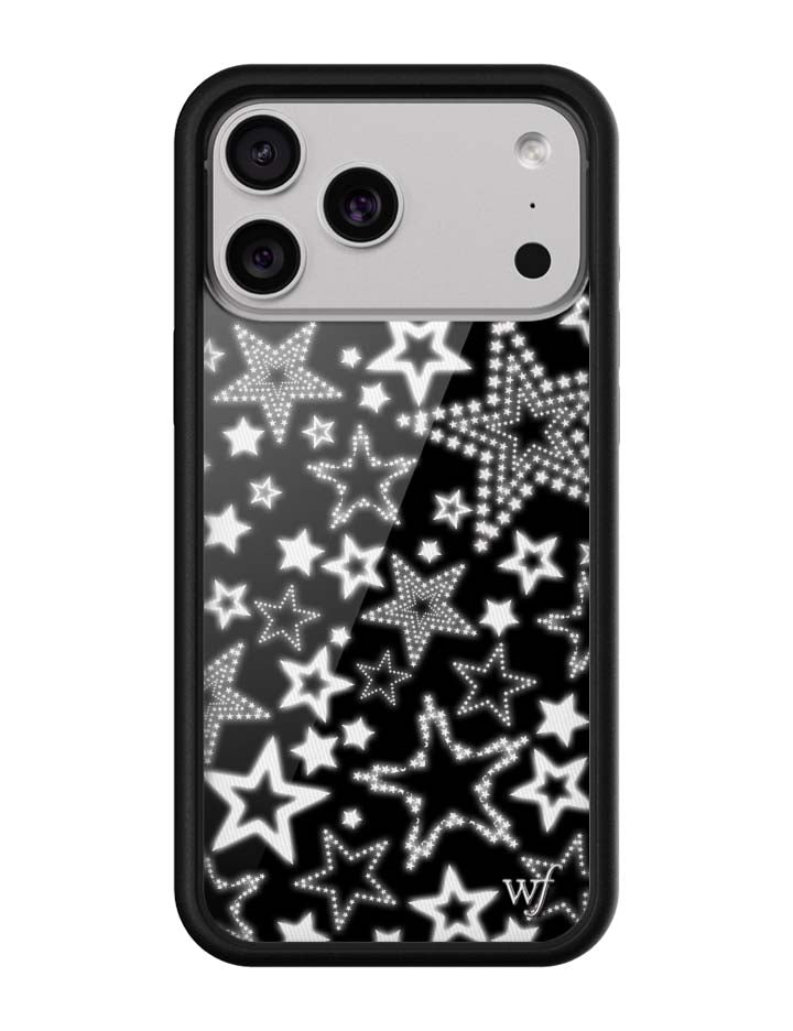 Star Girl iPhone case featuring a black background with scattered white stars and a silver WF logo emblem.