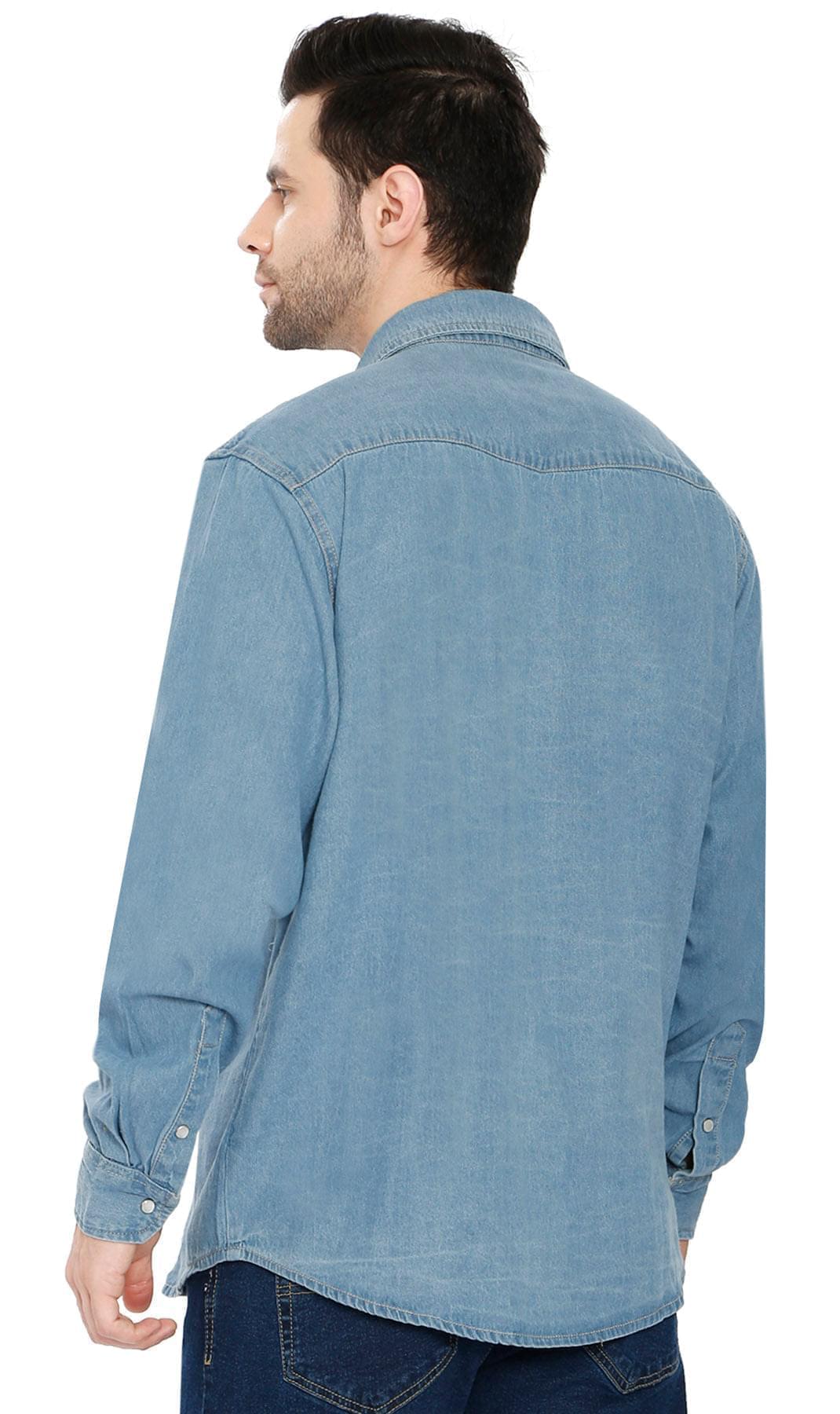 Men's Western Snap Button Denim Shirt with Stitched Yoke
