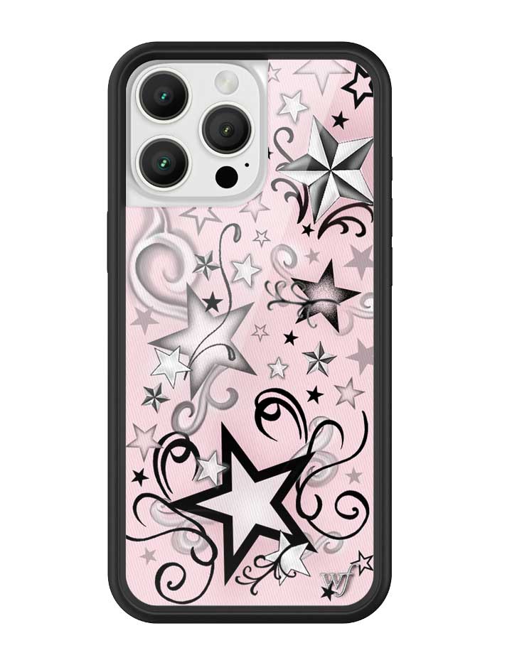 Pink and black Star Tattoo iPhone case with airbrushed star and swirl graphics