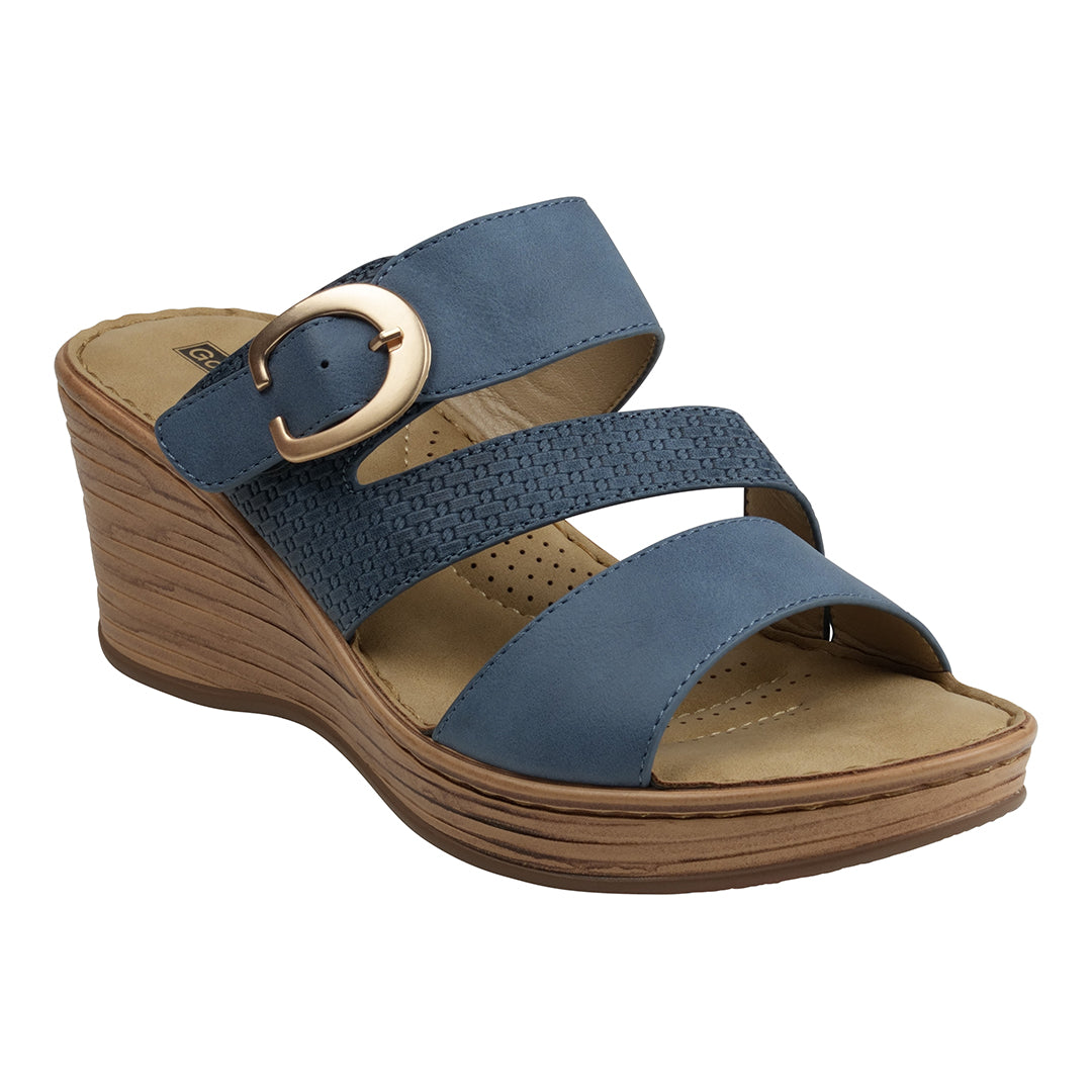 Women's Odalis blue wedge sandals with side buckle detail