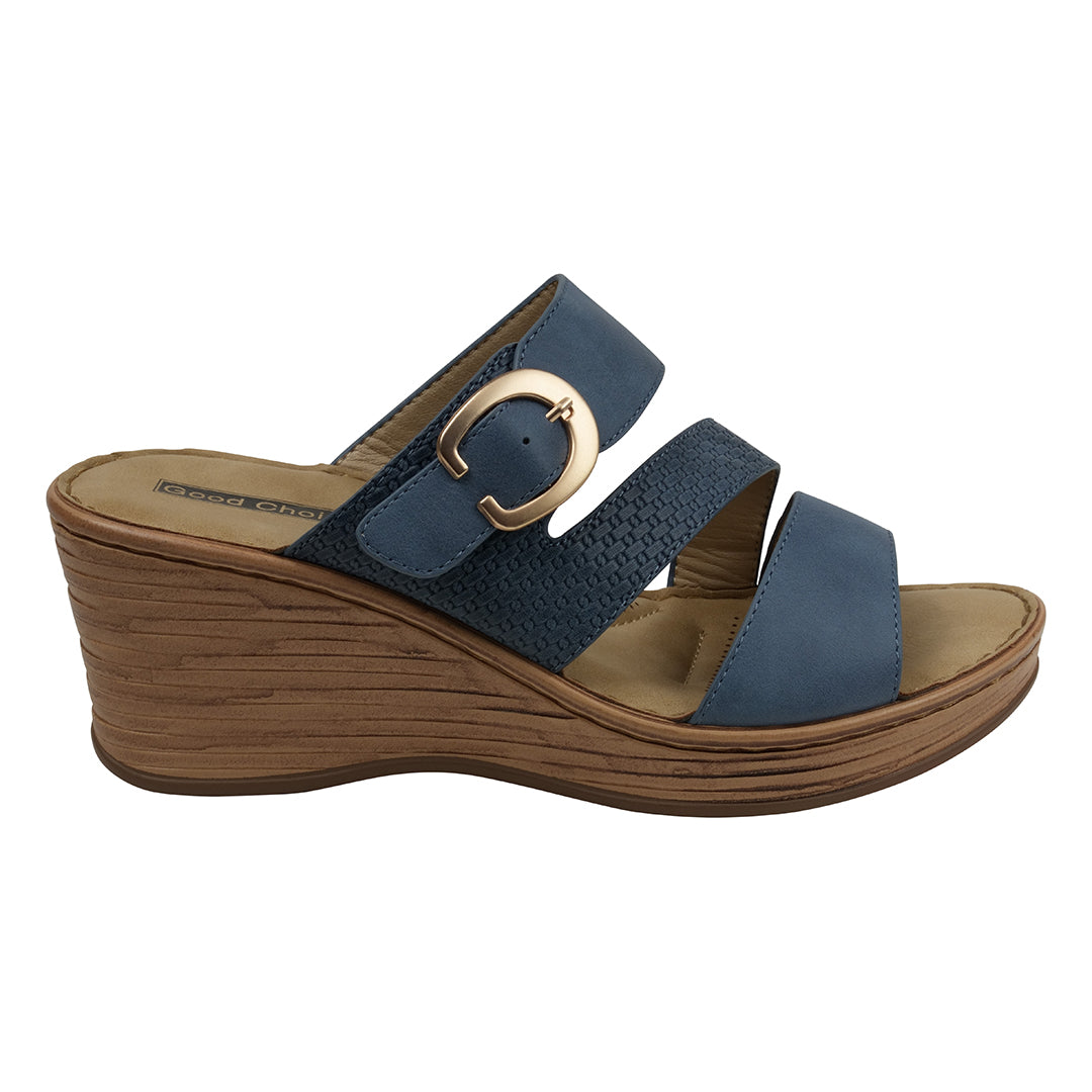 Women's Odalis Blue Wedge Sandals with Buckle Detail