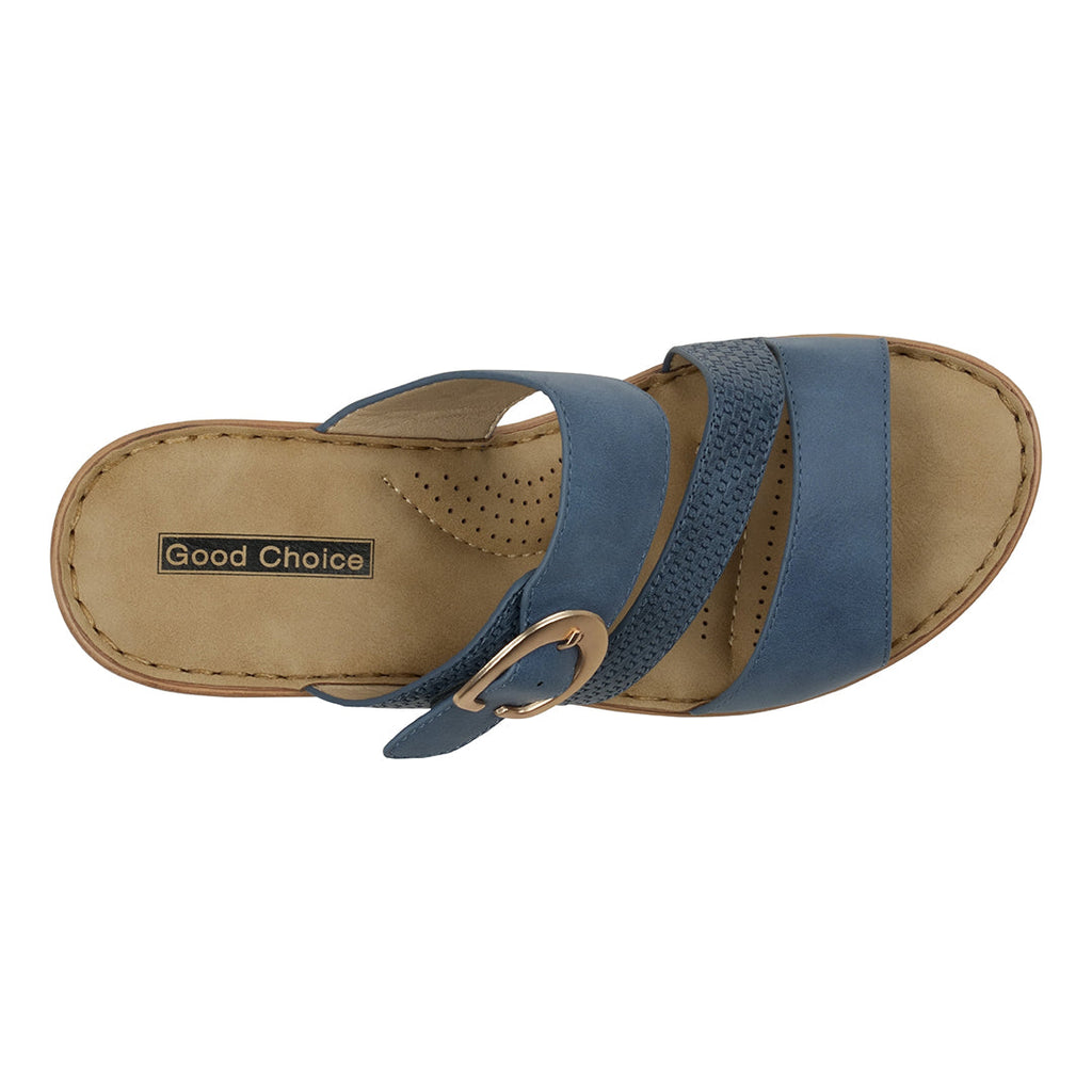 Women's Odalis Blue Wedge Sandals with Buckle Detail