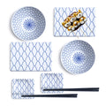 Melamine Sushi Plate Bowl Set - White, Blue
