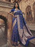 Elegant blue art silk fancy saree with matching blouse piece