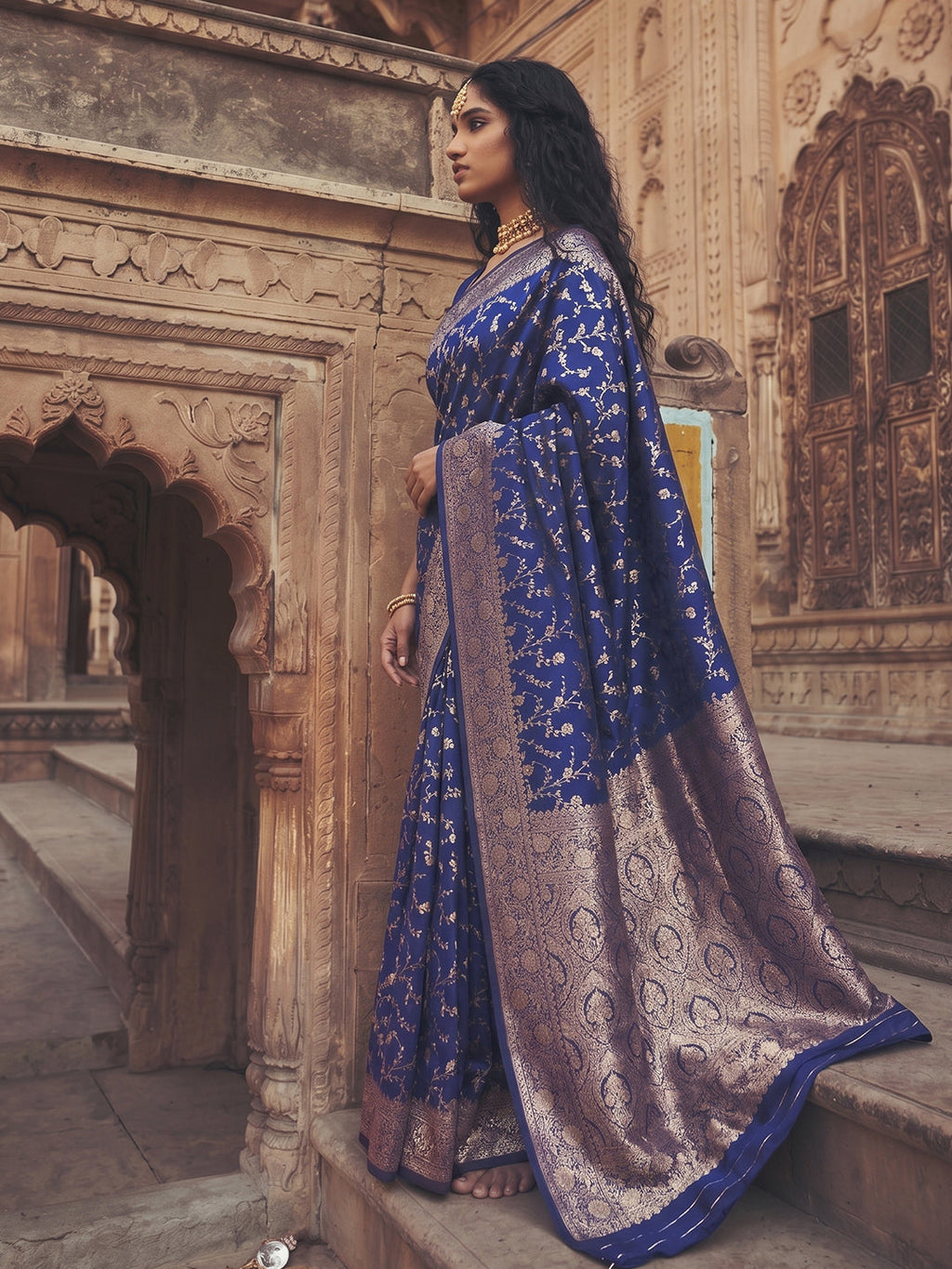 Blue Art Silk Fancy Saree with Unstitched Blouse