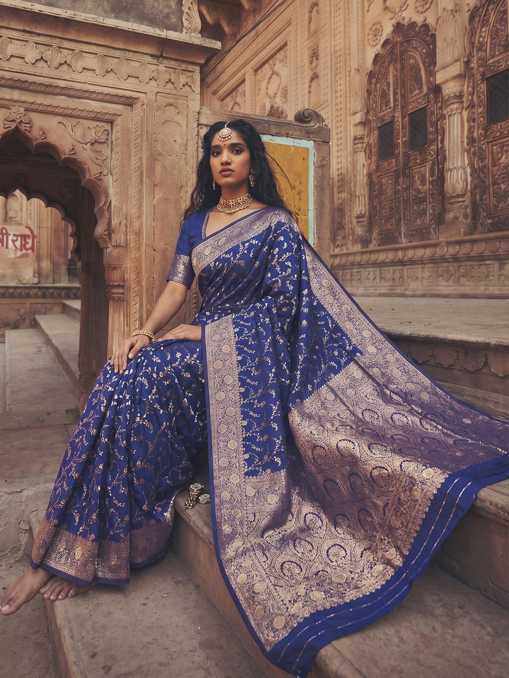 Blue Art Silk Fancy Saree with Unstitched Blouse