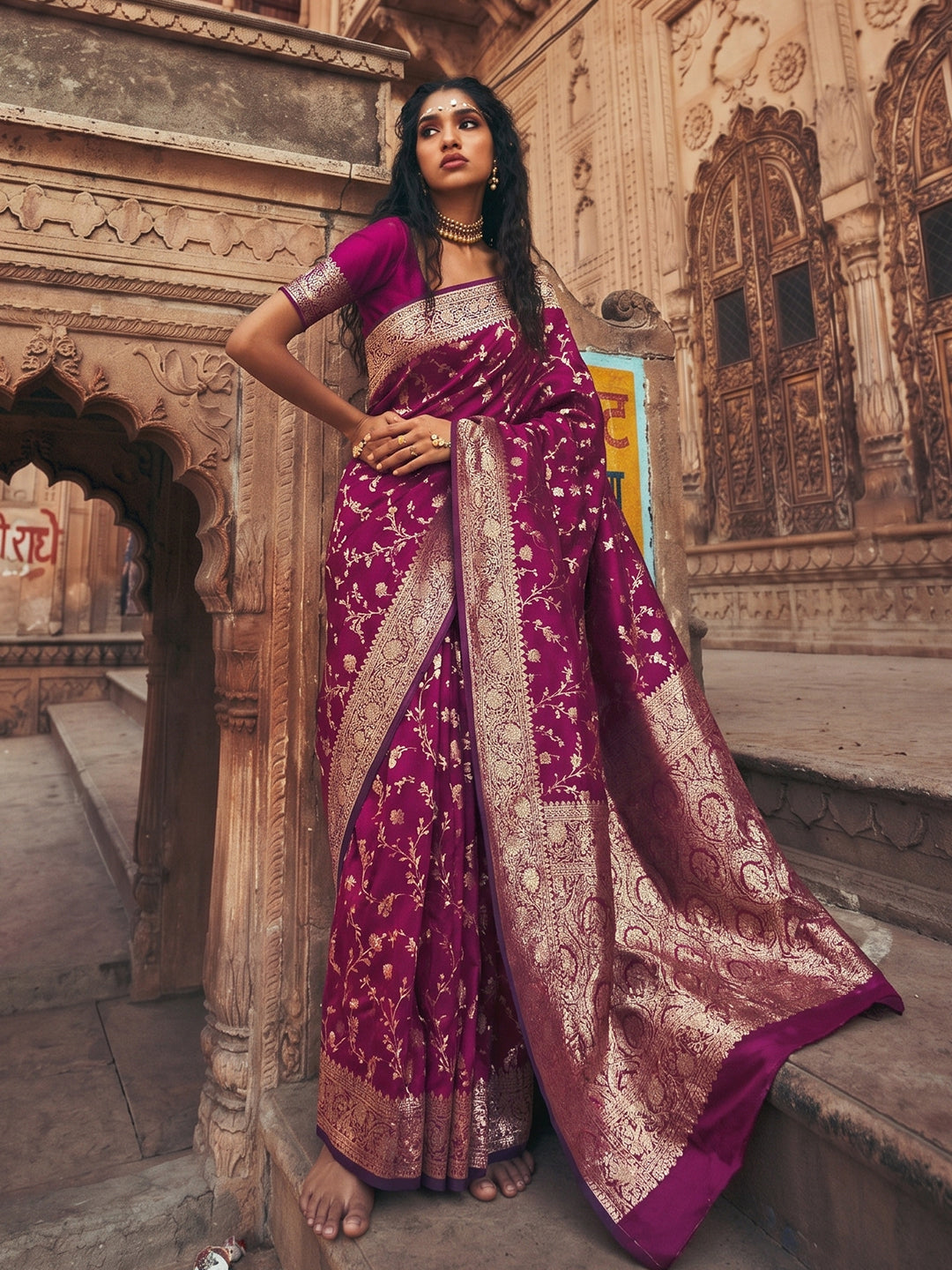 Wine colored Art Silk fancy saree with matching blouse piece