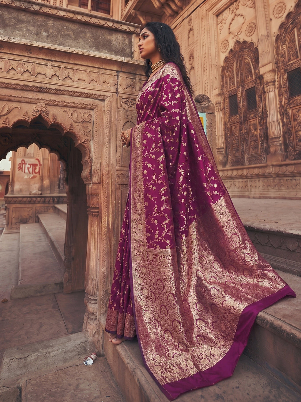 Wine Art Silk Fancy Saree with 0.8m Blouse Piece