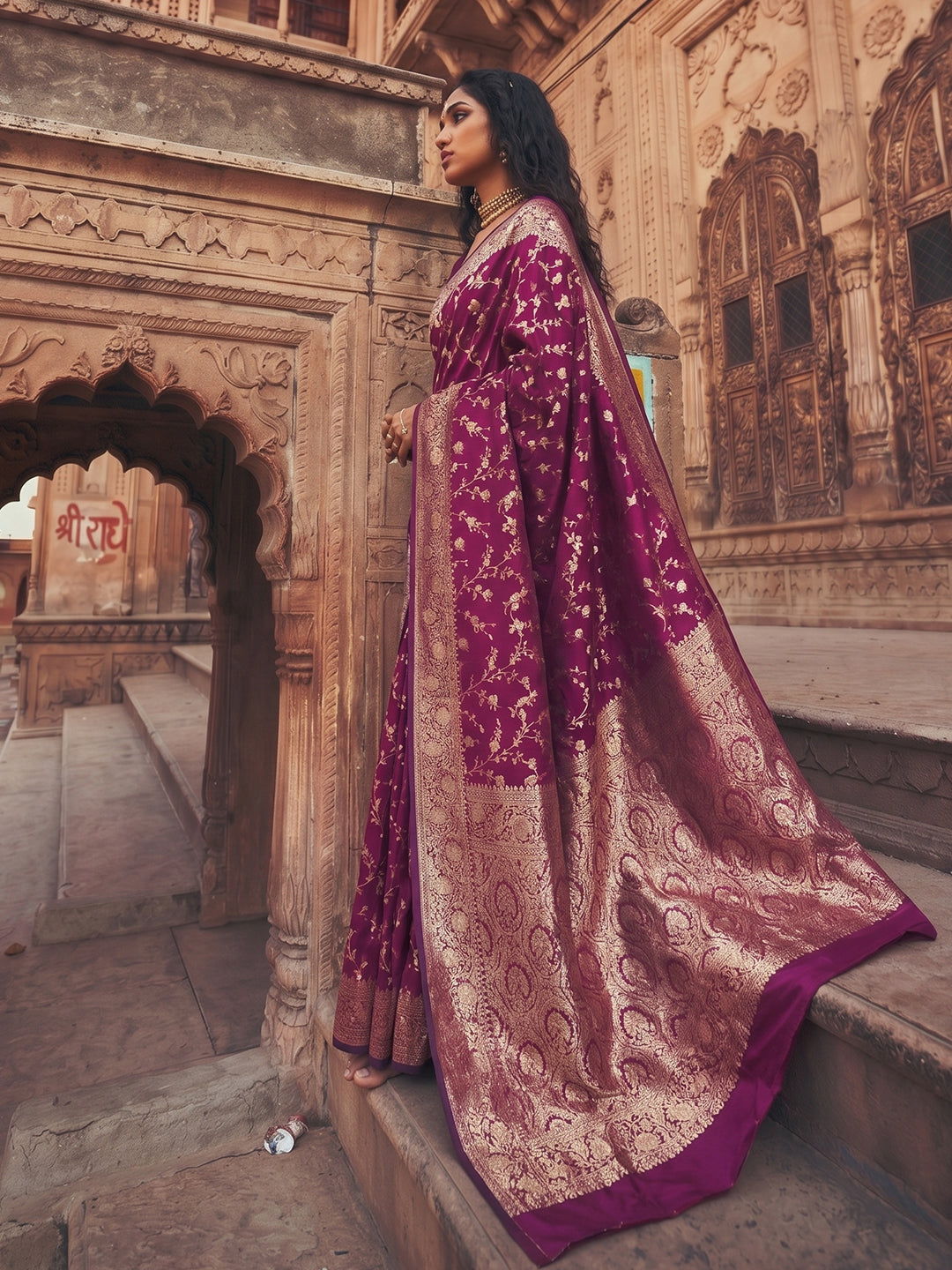 Wine Art Silk Fancy Saree with 0.8m Blouse Piece
