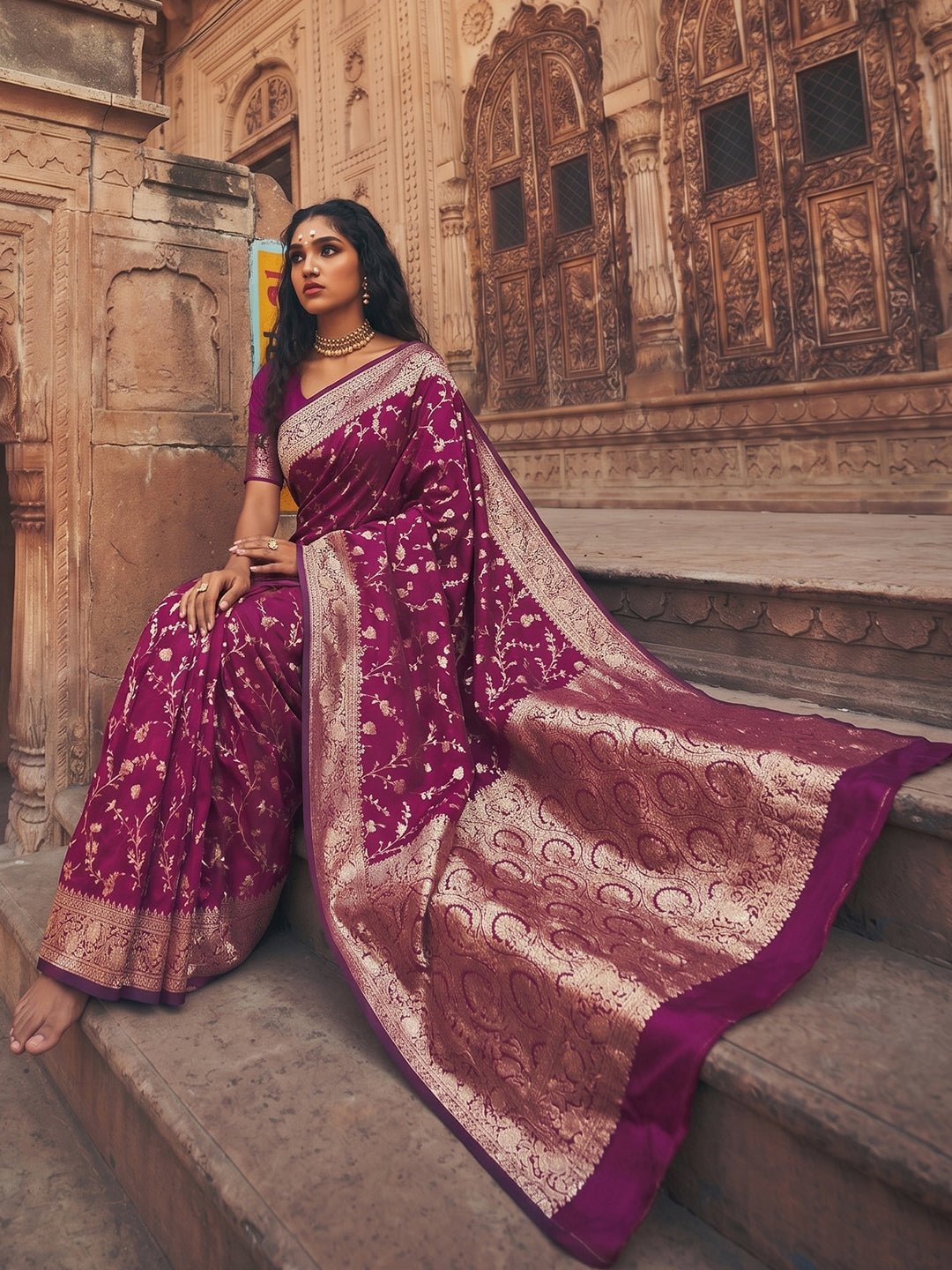 Wine Art Silk Fancy Saree with 0.8m Blouse Piece