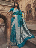 Rama Blue Art Silk fancy saree with rich color and elegant drape