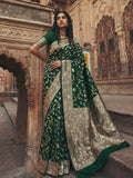 Classic green art silk fancy saree with matching blouse