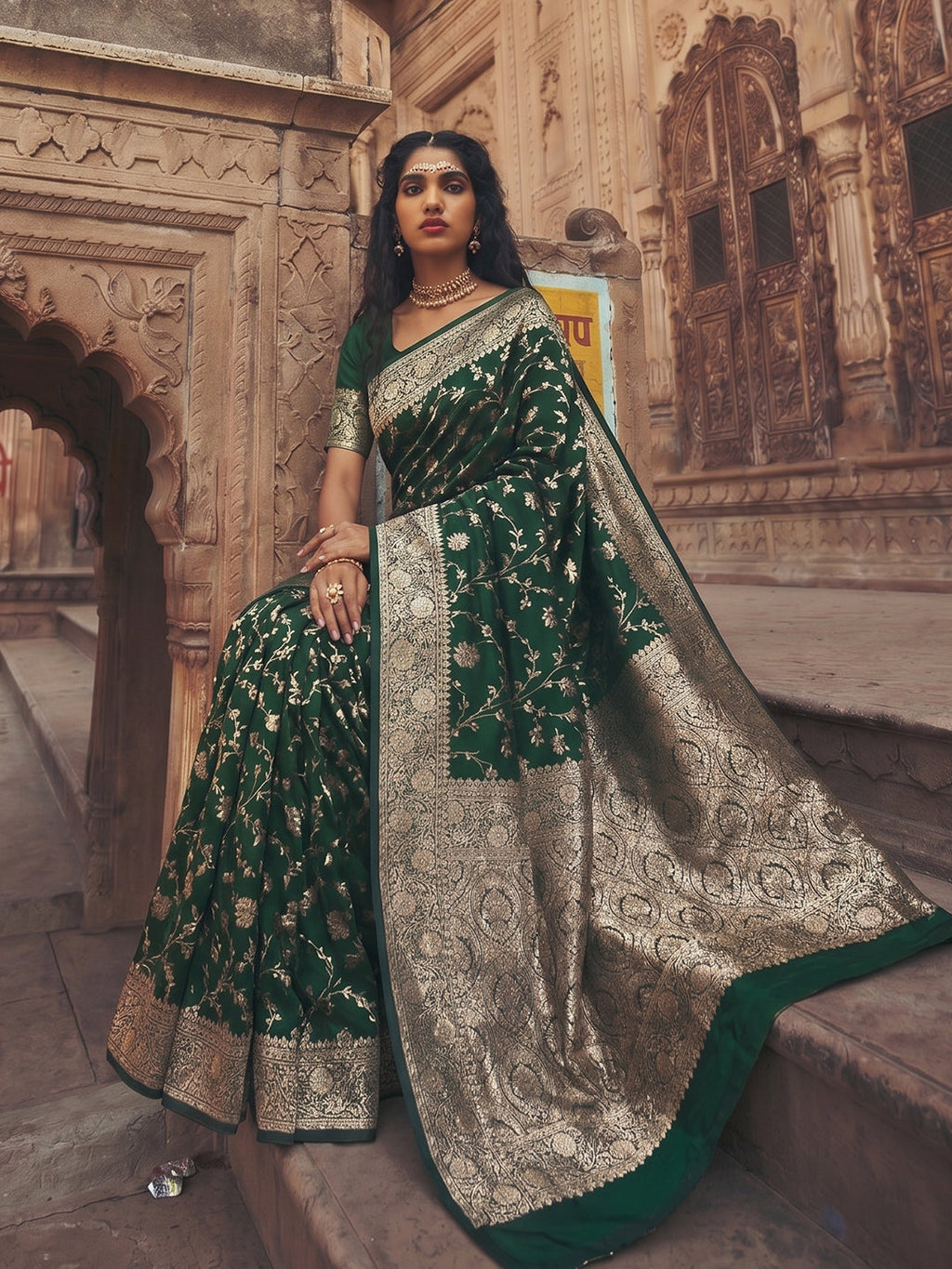 Green Art Silk Fancy Saree with Matching Blouse Piece