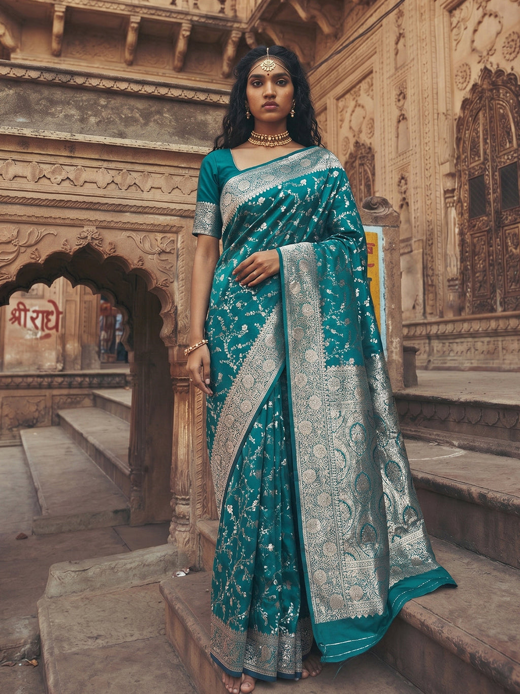 Elegant Rama Green art silk fancy saree with matching blouse piece
