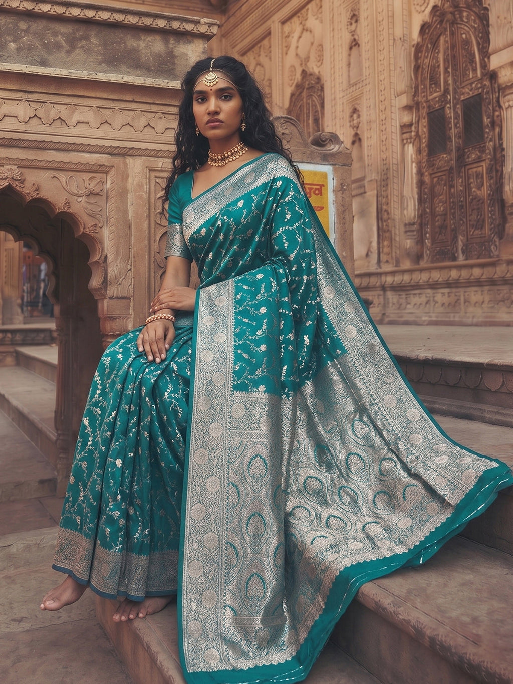 Rama Green Art Silk Fancy Saree with Blouse Piece