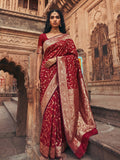 Bold red art silk fancy saree, perfect for wedding wear